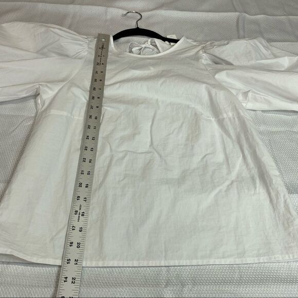 H&M White Puff Sleeve Blouse Large‎ Keyhole in Back - Picture 3 of 7